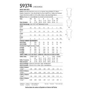 S9374 MISSES' KNIT VESTS Simplicity Sewing Pattern 9374