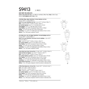 S9413 BABY TUMMY ANIMAL MATS Simplicity Sewing Pattern 9413