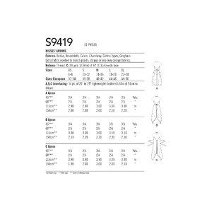 S9419 MISSES' APRONS Simplicity Sewing Pattern 9419