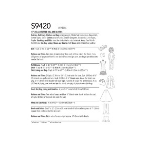 S9420 17" STUFF DOLL & CLOTHES Simplicity Sewing Pattern 9420