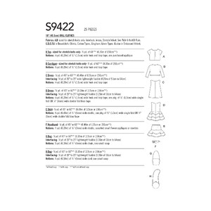 S9422 18" DOLL CLOTHES Simplicity Sewing Pattern 9422