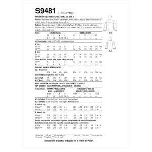S9481 UNISEX TOP Simplicity Sewing Pattern 9481