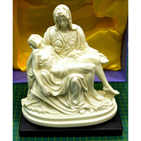 La Pieta Statue Mary Holding Jesus, White on Black Stand, 164 x 85 x 190mm Resin