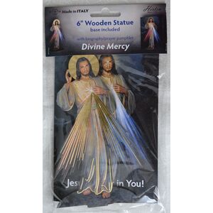 Devine Mercy Flat 150mm Wooden Statue With Biography / Prayer Pamplet