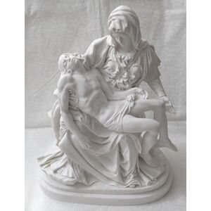 La Pieta Statue Mary Holding Jesus, White 27cm High Plaster, Made in Italy