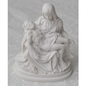 La Pieta Statue Mary Holding Jesus, White 7cm High Plaster, Made in Italy
