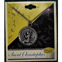 Cathedral Art Saint Christopher Pendant, SILVER Tone Round 25mm On 18" Chain
