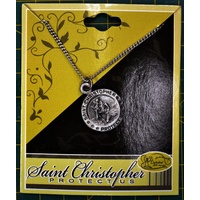 Cathedral Art Saint Christopher Pendant, SILVER Tone Round 17mm On 18" Chain