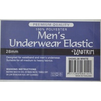 Uni-Trim Mens Underwear Elastic 28mm White, Per METRE, 100% Polyester Blue Line
