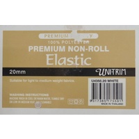 Uni-Trim Premium Non-Roll Elastic, 100% Polyester, 20mm White, per Metre