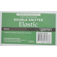 Uni-Trim Premium Double Knitted 6mm Elastic White, 100% Polyester, Per Metre