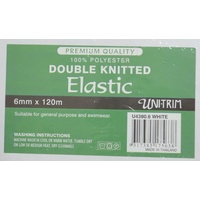 Uni-Trim Premium Double Knitted 6mm Elastic WHITE, 100% Polyester, FULL 120 Metre Roll