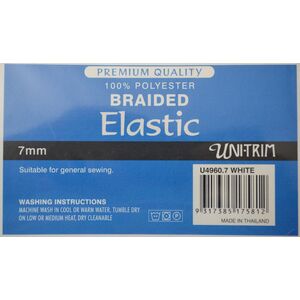 Uni-Trim Premium Braided Elastic 7mm WHITE Per Metre