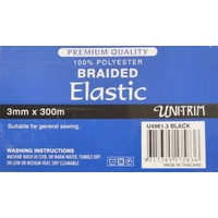 Elastic Premium Braided 3mm BLACK Per Metre