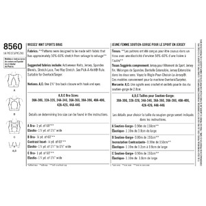 Simplicity Pattern 8560 Women's' Knit Sports Bras Simplicity Sewing Pattern 8560
