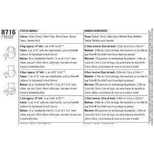 Pattern 8716 Stuffed Animals Simplicity Sewing Pattern 8716
