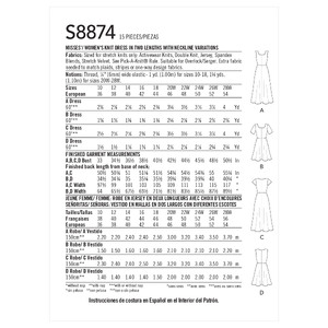 Misses'/Women's Knit Dress Sizes 20W-28W Simplicity Sewing Pattern 8874AA