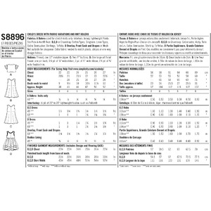 Children's Dress Sizes 3-8 Simplicity Sewing Pattern 8896