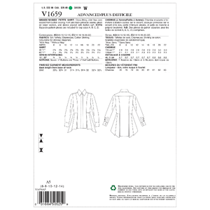 Vogue Sewing Pattern Misses'/Misses' Petite Shirt 1659E5 (Sizes 14-22)