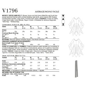 Vogue Sewing Pattern Misses' Dress & Belt 1796ZZ (Sizes L-XL-XXL)