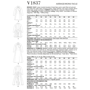 Vogue Sewing Pattern - Misses' Coat 1837B5