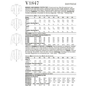 Vogue Sewing Pattern - Misses' and Misses' Petite Top 1847B5