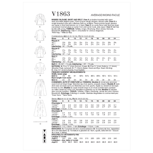 Vogue Sewing Pattern - Misses' Blouse, Skirt and Belt 1863F5
