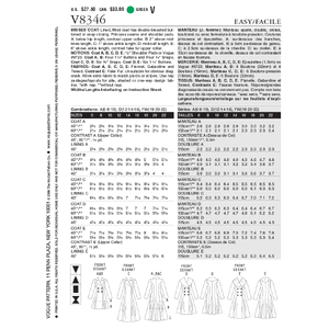 Vogue Sewing Pattern Misses' Coat 8346D
