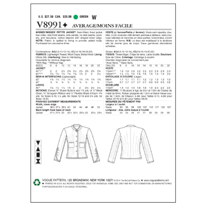 Vogue Sewing Pattern Misses'/Misses' Petite Jacket 8991E5 (Sizes 14-22)