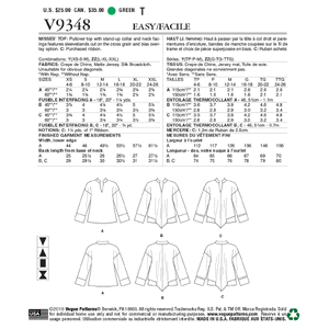 Vogue Sewing Pattern Misses' Top 9348y (Sizes XS-S-M)