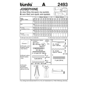 Burda Style B2493 Josephine Costume Sewing Pattern Burda Sewing Pattern 2493