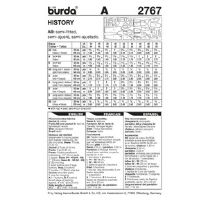 Burda Style B2767 History 1848 Costume Sewing Pattern Burda Sewing Pattern 2767