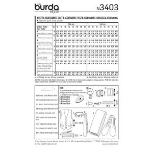 Burda B3403 , Vest & Accessories Sewing Pattern Burda Sewing Pattern 3403