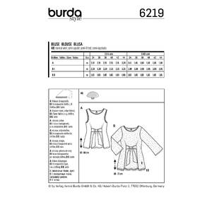Burda Style Pattern 6219 Misses' Sleeveless Blouse - Two-layered Tunic Top - Tie Bands in Front Burda Sewing Pattern 6219