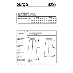 Burda Style Pattern 6229 Misses' Trousers/Pants with Elastic Waist with Pockets in Seams - Wide Leg Burda Sewing Pattern 6229