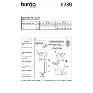 Burda Style Pattern 6236 Misses' Dress in Wrap Look - V-Neck - Over-cut Shoulders Burda Sewing Pattern 6236