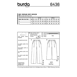 Burda Style Pattern B6436 Women's Wide Leg Trousers Burda Sewing Pattern 6436