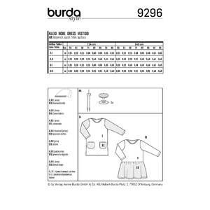 Burda Style Pattern 9296 Babies' Shirtdress with Pockets / Dress with Gathered Skirt Burda Sewing Pattern 9296