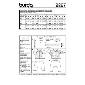 Burda Style Pattern 9297 Babies' Sweatjacket / Raglan Sleeve Jacket with Stand Collar / Pull-on Trousers/Pants Burda Sewing Pattern 9297