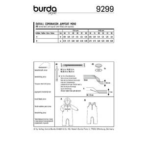 Burda Style Pattern 9299 Toddlers' Overalls – with Hood –  with or without Sleeves – Crotch Fastening Burda Sewing Pattern 9299