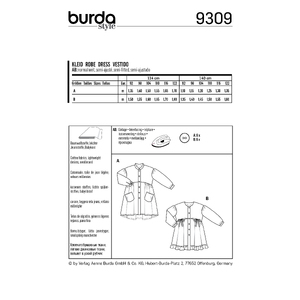 Burda Style Pattern 9309 Children's Dresses, Buttons at Front, with Trim and Pocket Variations Burda Sewing Pattern 9309