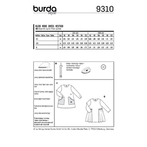 Burda Style Pattern 9310 Children's Dress, Pull-On with Partially Pleated Skirt or Feature Pockets Burda Sewing Pattern 9310