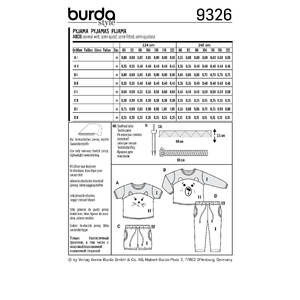 Burda Style Pattern 9326 Toddler's sleepwear Burda Sewing Pattern 9326