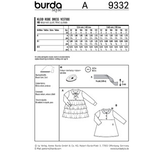 Burda Style Pattern B9332 Child's Dress Burda Sewing Pattern 9332
