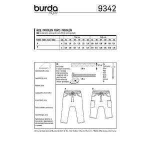 Burda Style Pattern B9342 Child's Elastic Waistband Trousers Burda Sewing Pattern 9342
