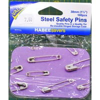 HabeeSavers Steel Safety Pins, 38mm, 100 Pieces Value Pack, Re-Usable Hinged Tin