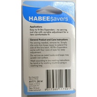 Habeesavers Bra Expander, 28mm Depth, 2 Hook WHITE, Eliminates Tightness