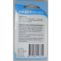 Habeesavers Bra Expander, 38mm Depth, 2 Hook WHITE, Eliminates Tightness