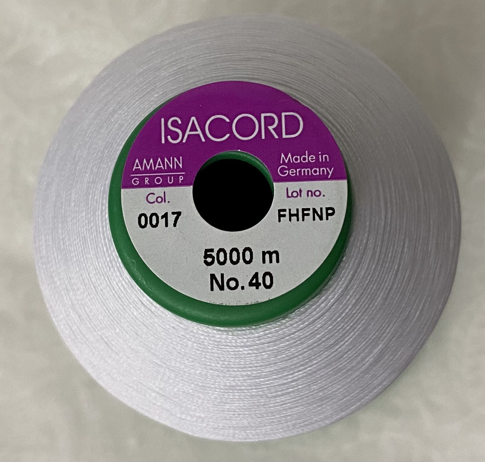 Amann ISACORD 40, #0017 PAPER WHITE, 5000m Universal Machine Embroidery ...