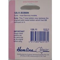 Hemline Bobbins, 7 Hole Bernina Front Loading, Pack of 3 Metal Bobbins (120.11)